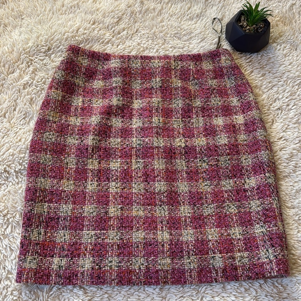 AK ANNE KLEIN women’s wool blend tweed skirt plaid print size 6